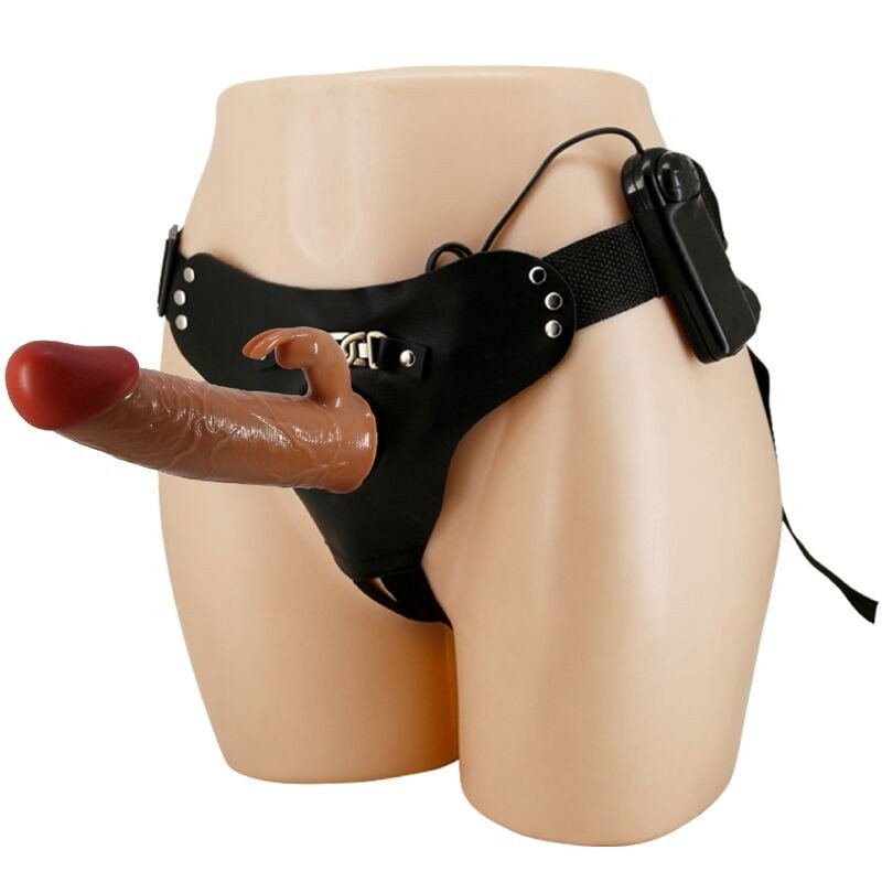 PRETTY LOVE - MARION HARNESS BRAGUITAS UNIVERSALES CON DILDO VIBRADOR DE 19 CM MARRÓN