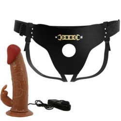 PRETTY LOVE - MARION HARNESS BRAGUITAS UNIVERSALES CON DILDO VIBRADOR DE 19 CM MARRÓN