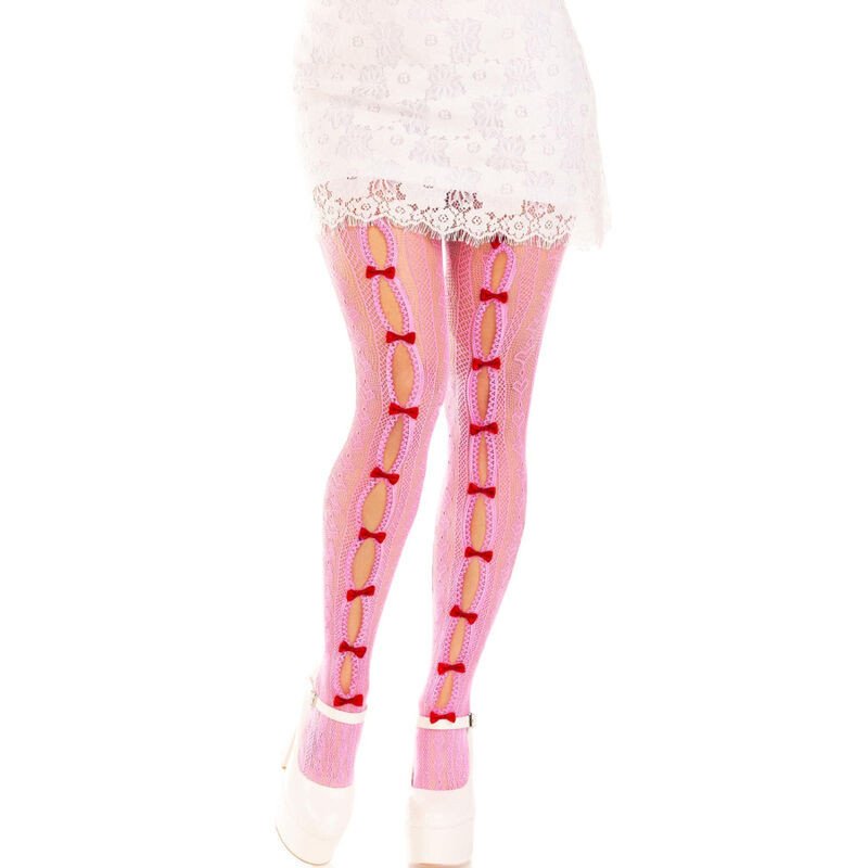 LEG AVENUE - MEDIAS CON ABERTURAS EN FORMA DE CORAZÓN Y LAZOS ROSAS