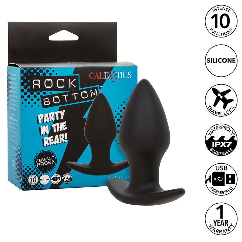 CALEXOTICS - TAPÓN ANAL PERFECTO ROCK BOTTOM 10 VIBRACIONES SILICONA NEGRA