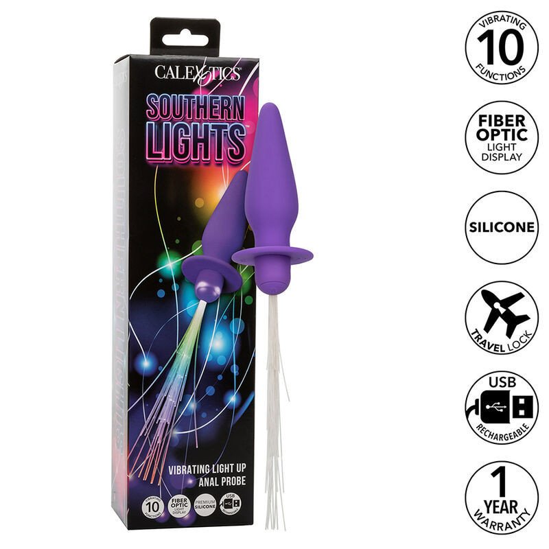 CALEXOTICS - SOUTHERN LIGHTS TAPÓN ANAL CON LUCES 10 VIBRACIONES SILICONA MORADA