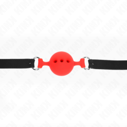 KINK - Mordaza de silicona completa de 55 x 2 cm con bola de 4,5 cm, talla M, color rojo, ajustable de 35 a 51 cm.