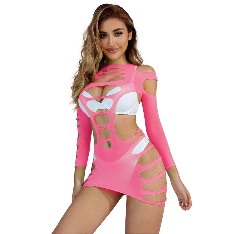 SUBBLIME - 952273 VESTIDO DE MANGA LARGA CON TEXTURA DE RED ELÁSTICA ROSA TALLA ÚNICA