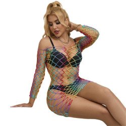 SUBBLIME - 952426 VESTIDO DE RED DE MANGA LARGA ARCOÍRIS TALLA ÚNICA