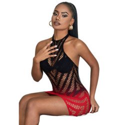 SUBBLIME - 952242 VESTIDO DE RED ELÁSTICA DEGRADADA ROJA Y NEGRA TALLA ÚNICA