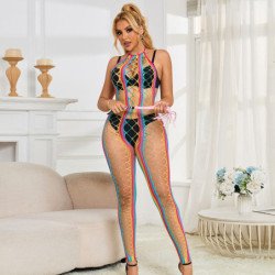 SUBBLIME - 952358 BODY STOCK DE MALLA ARCOÍRIS CON CUELLO HALTER XS/M