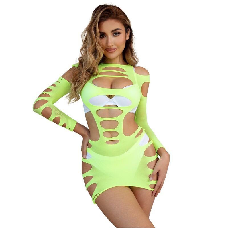 SUBBLIME - 952280 VESTIDO DE RED ELÁSTICO DE MANGA LARGA VERDE TALLA ÚNICA