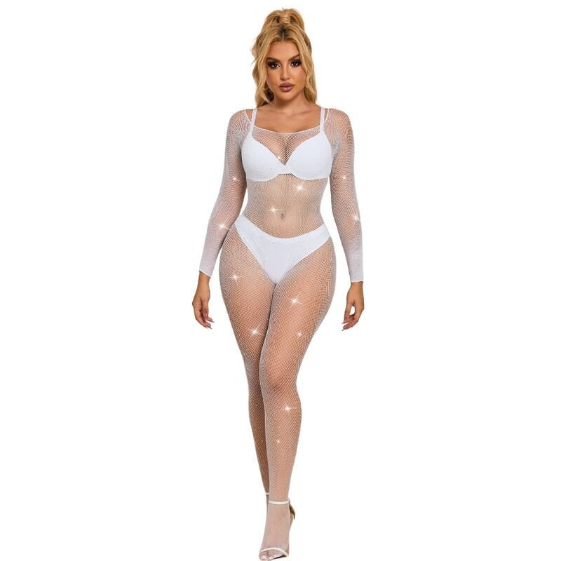 SUBBLIME - 952396 BODY DE RED CON DIAMANTES, MANGA LARGA, BLANCO, TALLA ÚNICA