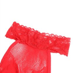 SUBBLIME - 952372 BODY SIN ENTREPIERNA DE RED Y ENCAJE CON CUELLO ALTO ROJO TALLA ÚNICA
