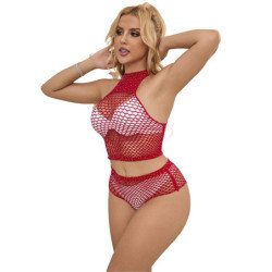SUBBLIME - 952402 BODYSTOCKING CONJUNTO DE REJILLA CON BRILLANTES ROJO TALLA ÚNICA