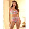 SUBBLIME - 954116 SUJETADOR + PANTIES CON LIGUERO DISEÑO FLORAL AZUL L/XL