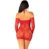 LEG AVENUE - MINIVESTIDO DE MALLA ROJO DE MANGA LARGA CON HOMBROS DESCUBIERTOS