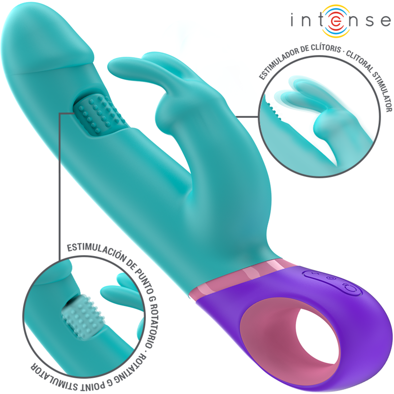INTENSO - VIBRADOR MONICA RABBIT CON ESTIMULADOR G ROTATIVO AZUL