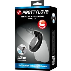 PRETTY LOVE - ANILLO VIBRATORIO DAHLIA + ESTIMULADOR DE CLÍTORIS 12 VIBRACIONES NEGRO