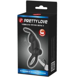 PRETTY LOVE - ANILLO VIBRATORIO + ESTIMULADOR DE CLÍTORIS CONEJO 10 VIBRACIONES NEGRO