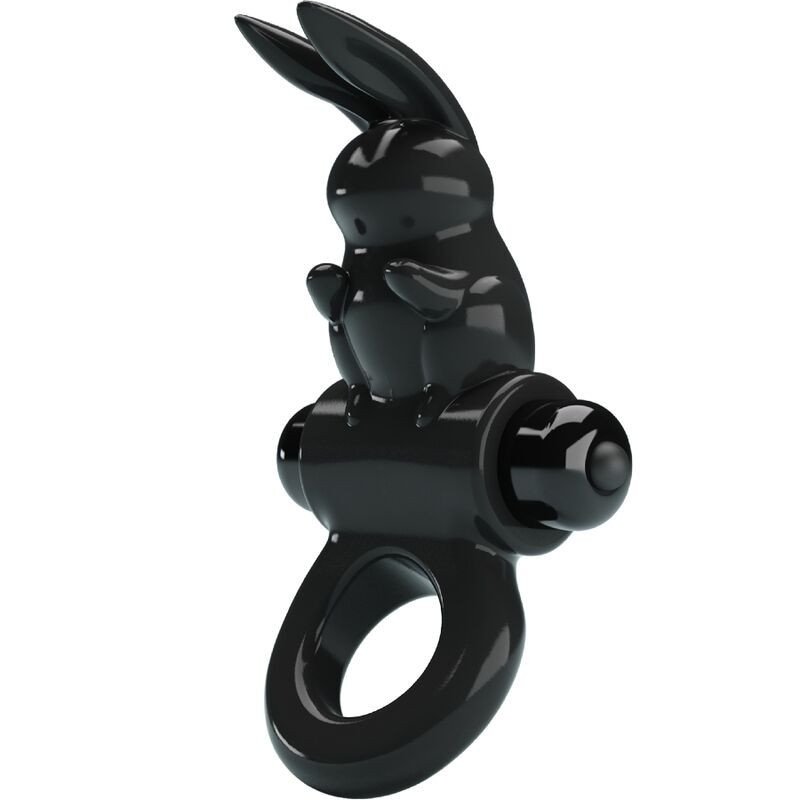 PRETTY LOVE - ANILLO VIBRADOR CON FORMA DE CONEJO, 10 VIBRACIONES, NEGRO