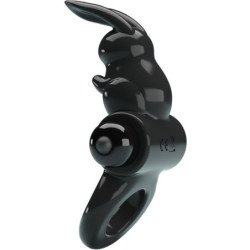 PRETTY LOVE - ANILLO VIBRADOR CON FORMA DE CONEJO, 10 VIBRACIONES, NEGRO