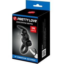 PRETTY LOVE - ANILLO VIBRADOR CON FORMA DE CONEJO, 10 VIBRACIONES, NEGRO