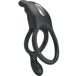 PRETTY LOVE - ANILLO VIBRADOR DOBLE SETH RABBIT 7 VIBRACIONES NEGRO