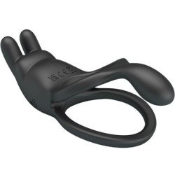 PRETTY LOVE - ANILLO VIBRADOR DOBLE SETH RABBIT 7 VIBRACIONES NEGRO