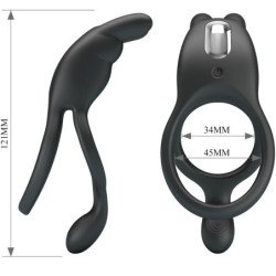 PRETTY LOVE - ANILLO VIBRADOR DOBLE SETH RABBIT 7 VIBRACIONES NEGRO