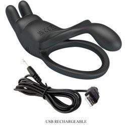 PRETTY LOVE - ANILLO VIBRADOR DOBLE SETH RABBIT 7 VIBRACIONES NEGRO