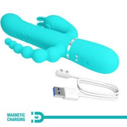 PRETTY LOVE - VIBRADOR MULTIFUNCIÓN CAMMY 4 EN 1 CON FORMA DE CONEJO TRIPLE AZUL