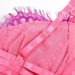 SUBBLIME - 955366 CONJUNTO DE SUJETADOR CON ENCAJE Y LIGUEROS ROSA Y MORADO L/XL