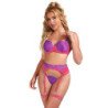 SUBBLIME - 955359 CONJUNTO DE SUJETADOR CON ENCAJE Y LIGUEROS ROSA Y MORADO S/M