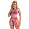 SUBBLIME - 955359 CONJUNTO DE SUJETADOR CON ENCAJE Y LIGUEROS ROSA Y MORADO S/M