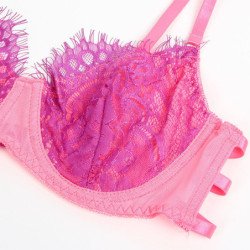 SUBBLIME - 955359 CONJUNTO DE SUJETADOR CON ENCAJE Y LIGUEROS ROSA Y MORADO S/M