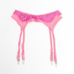 SUBBLIME - 955359 CONJUNTO DE SUJETADOR CON ENCAJE Y LIGUEROS ROSA Y MORADO S/M