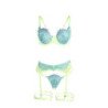 SUBBLIME - 955328 CONJUNTO DE SUJETADOR CON ENCAJE Y LIGUEROS VERDE Y AZUL L/XL