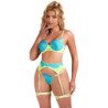 SUBBLIME - 955311 CONJUNTO DE SUJETADOR CON ENCAJE Y LIGUEROS VERDE Y AZUL S/M