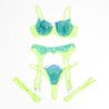 SUBBLIME - 955311 CONJUNTO DE SUJETADOR CON ENCAJE Y LIGUEROS VERDE Y AZUL S/M