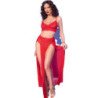 CHILIROSE - CR 4850 SET TOP ROJO Y LEGGINS CON COMPLEMENTOS DORADOS S