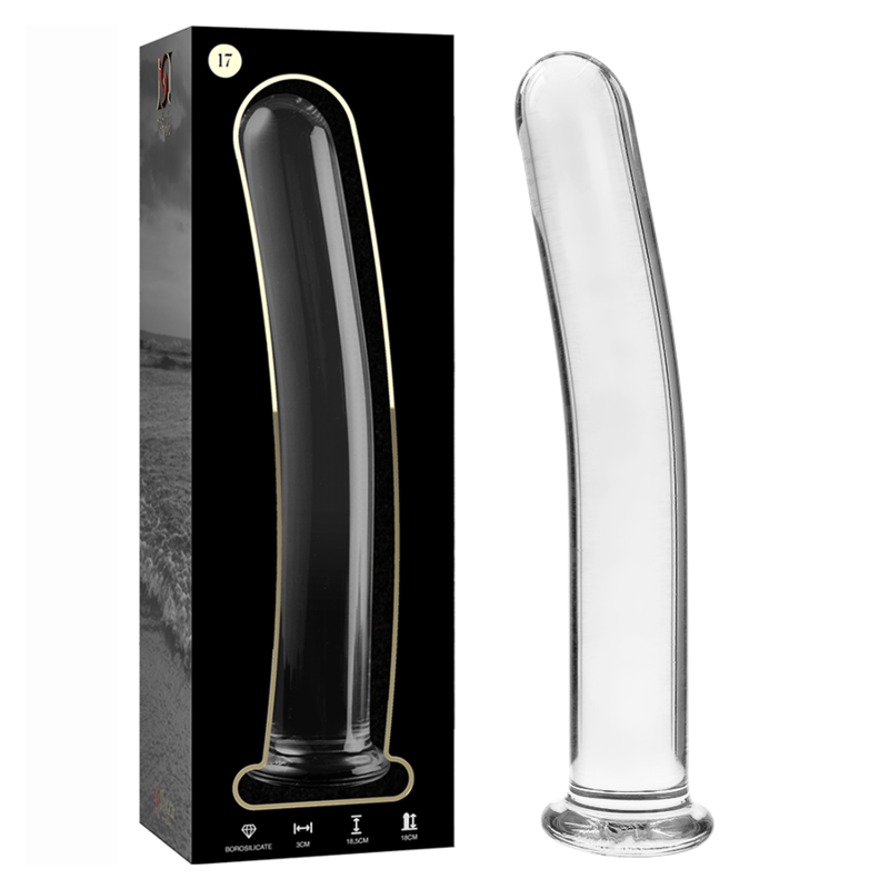 SERIE NEBULA DE IBIZA - MODELO 17 DILDO DE VIDRIO DE BOROSILICATO TRANSPARENTE 18,5 CM -O- 3 CM