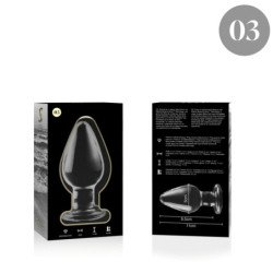 SERIE NEBULA DE IBIZA - MODELO 3 TAPÓN ANAL DE VIDRIO DE BOROSILICATO TRANSPARENTE 11 CM -O- 5 CM