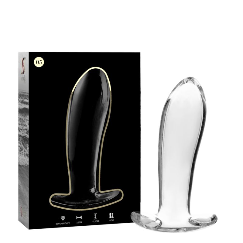 SERIE NEBULA DE IBIZA - MODELO 5 TAPÓN ANAL DE VIDRIO DE BOROSILICATO TRANSPARENTE 12,5 CM -O- 3,5 CM