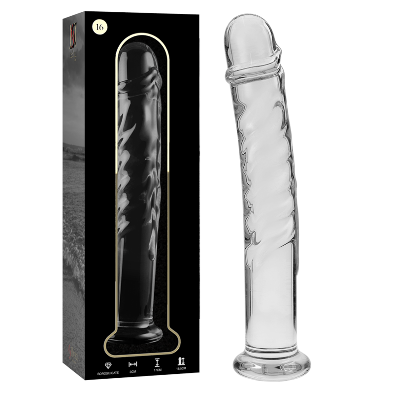 SERIE NEBULA DE IBIZA - MODELO 16 DILDO DE VIDRIO DE BOROSILICATO TRANSPARENTE 18,5 CM -O- 3 CM