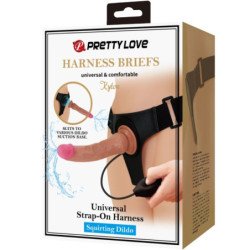 PRETTY LOVE - KYTON HARNESS BRIEFS UNIVERSAL CON DILDO SQUIRTING 19 CM MULATO