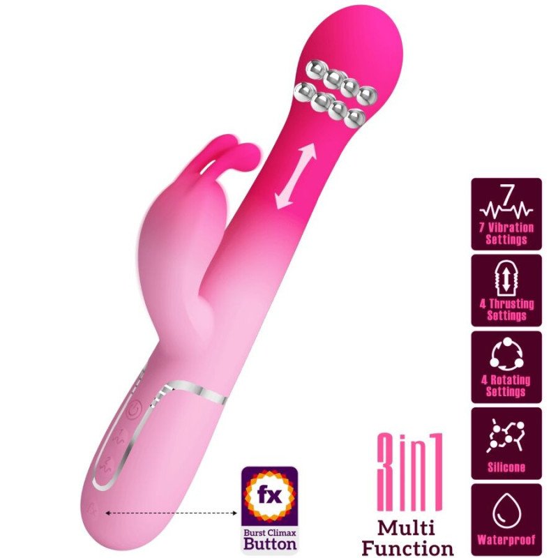 PRETTY LOVE - VIBRADOR MULTIFUNCIÓN DEJON 3 EN 1 CON FORMA DE CONEJO, ROSA