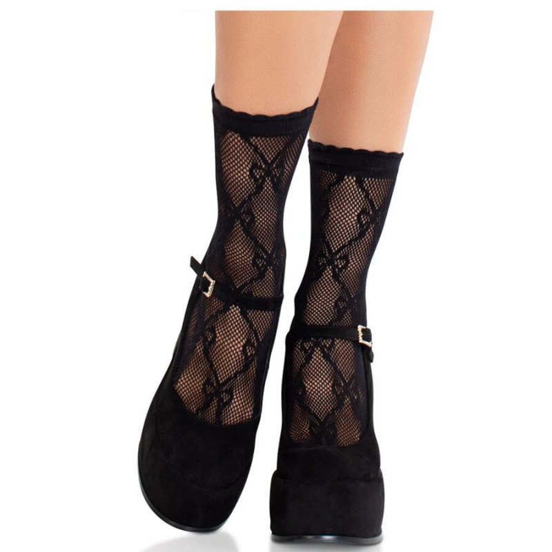 LEG AVENUE - CALCETINES DE ENCAJE NEGRO CON LAZO