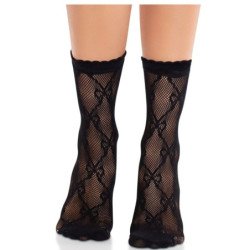 LEG AVENUE - CALCETINES DE ENCAJE NEGRO CON LAZO