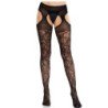 LEG AVENUE - MEDIAS DE ENCAJE FLORAL CON LIGUEROS UNITED BLACK
