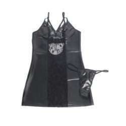 SUBBLIME - 957537 VESTIDO DE CUERO CON ENCAJE FLORAL NEGRO L/XL
