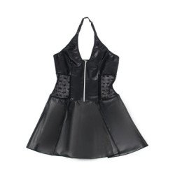 SUBBLIME - 957711 VESTIDO DE CUERO CON CREMALLERA Y ENCAJE NEGRO L/XL