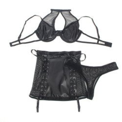 SUBBLIME - 957582 CONJUNTO DE SUJETADOR Y FALDA DE CUERO NEGRO TALLA S/M