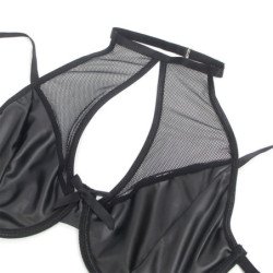 SUBBLIME - 957582 CONJUNTO DE SUJETADOR Y FALDA DE CUERO NEGRO TALLA S/M
