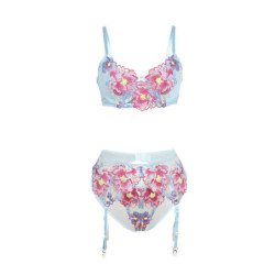 SUBBLIME - 957650 CONJUNTO SUJETADOR Y LIGUERO CON BORDADOS DE FLORES ROSAS L/XL